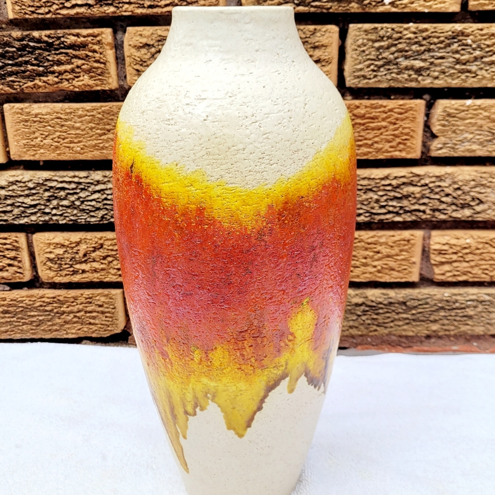 Marcello Fantoni Mid Centuy Modern Lava Orange Drip 15 1/2" Vase Signed